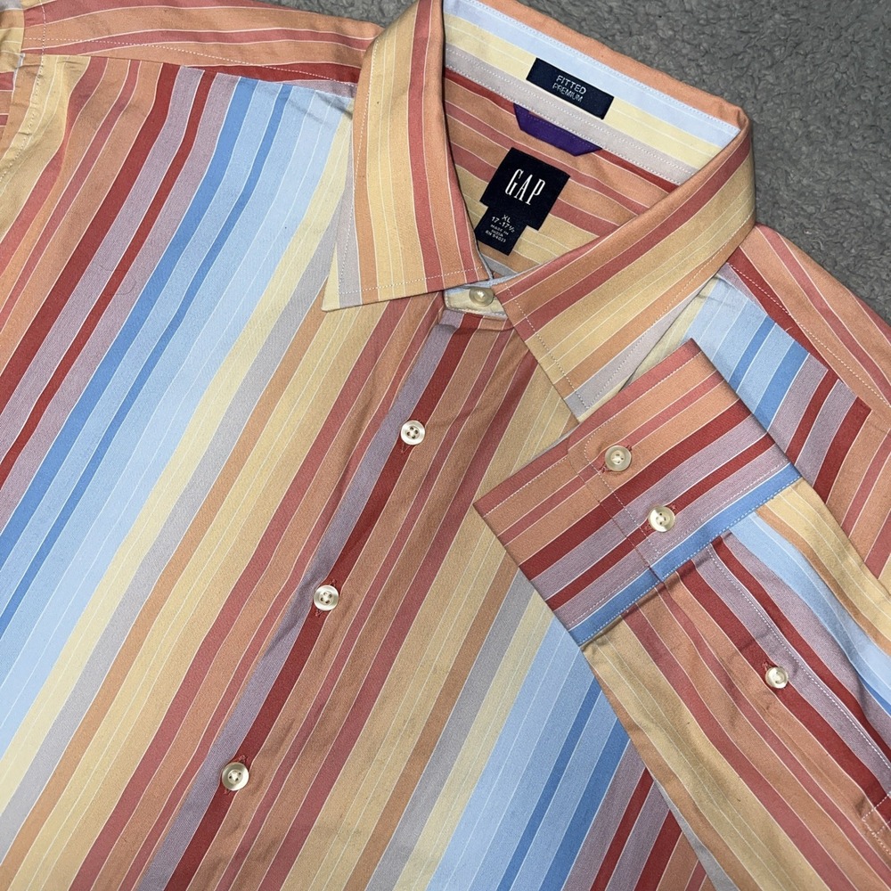 VTG Gap Fitted Premium Dress Shirt Mens XL 17-17½ Pastel Pinstripe Button Up Y2K